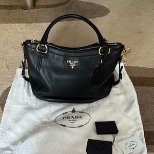 Prada Black Leather Tote Bag With Shoulder Strap